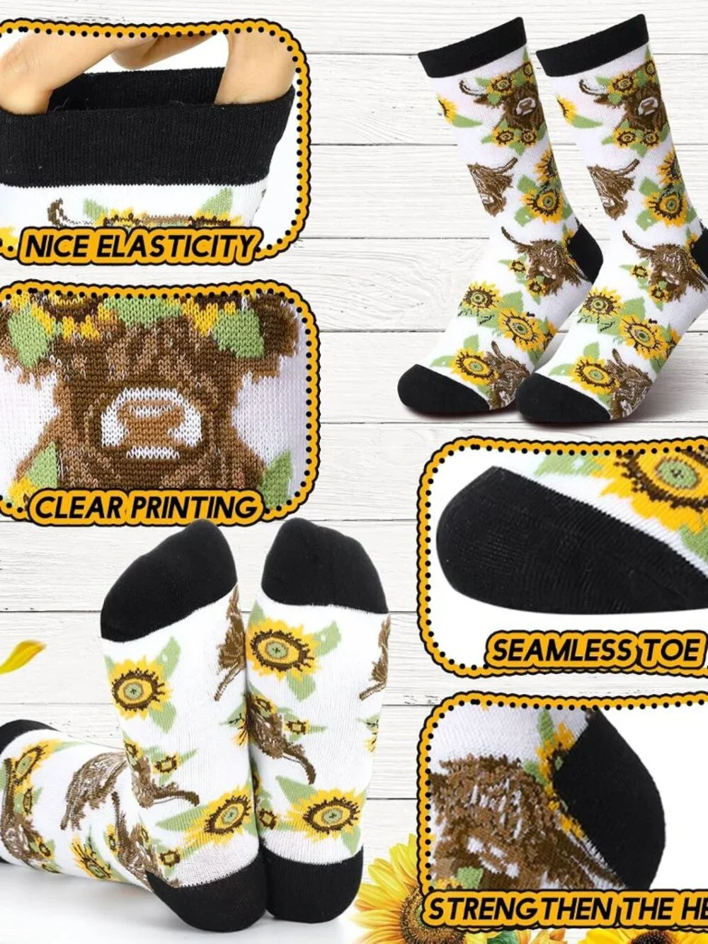 2 Pcs Sunflower Highland Cow Gifts Blanket and Socks Set, 50